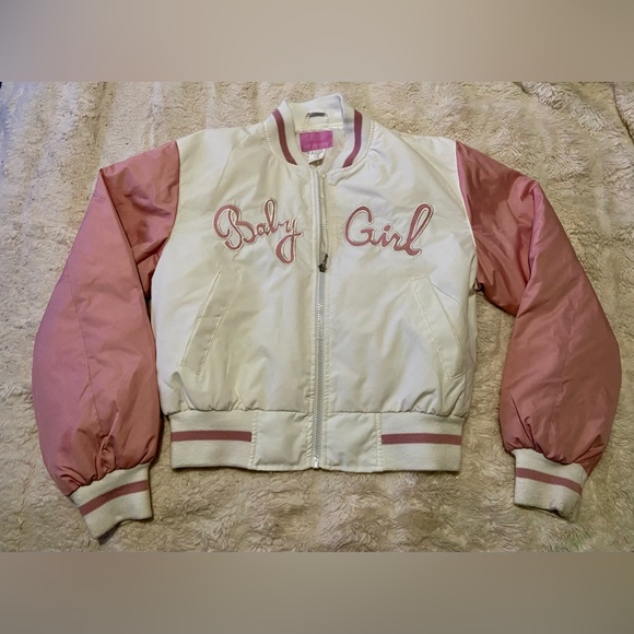 Cheneral The Original Baby Girl pink & White Bomber Jacket
